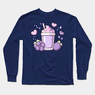 Kawaii Blueberry Boba Drink with Hearts | Cute Kawaii Style Food Art Long Sleeve T-Shirt